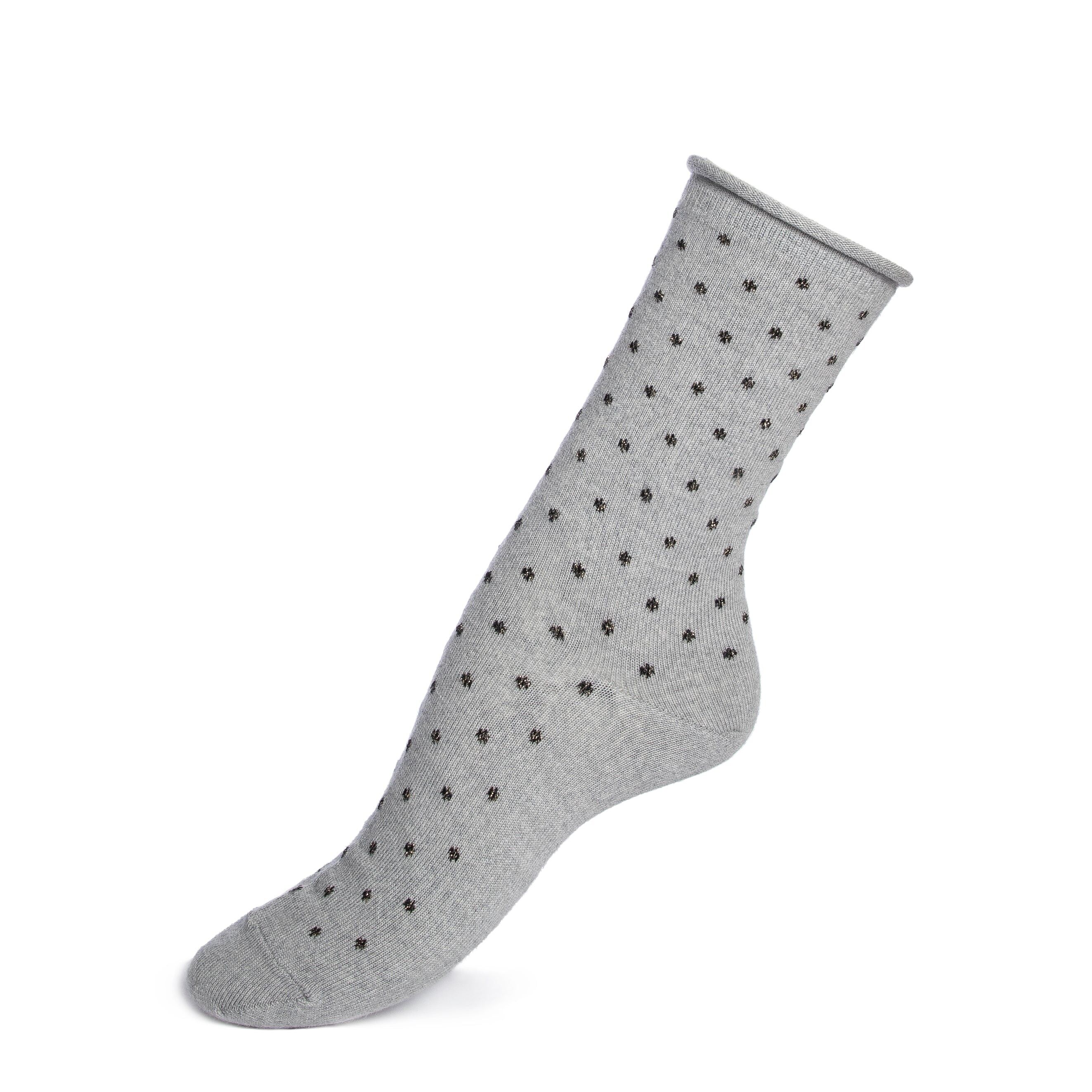 Pois bord roulotté - chaussettes femme - coton gris