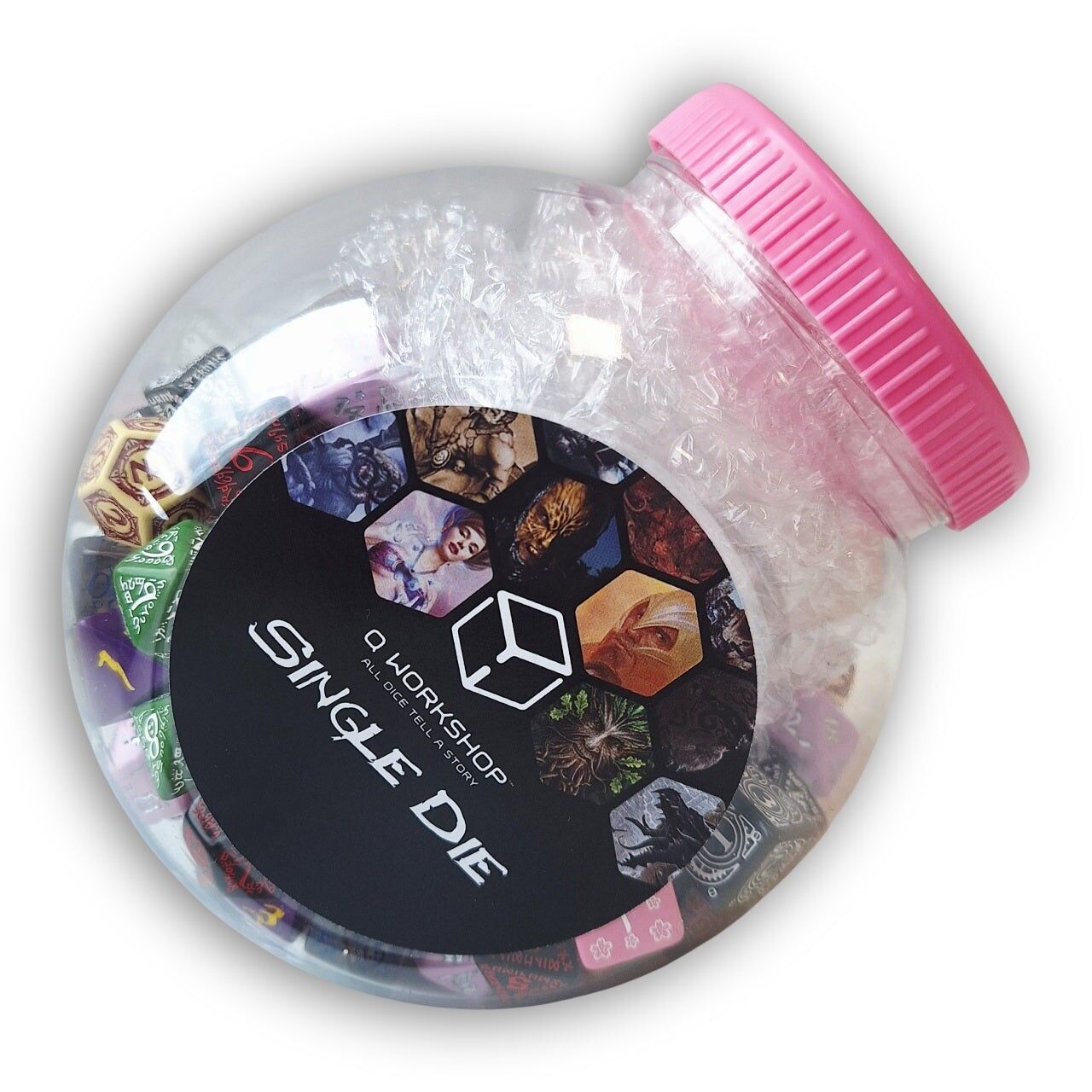 Barattolo di dadi con D4, D6, D8, D10, D12, D20 e D100 150 pezzi.Laboratorio Q