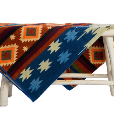 Mini | Couverture indigène en alpaga | Bleu Quilotoa | 110 cm x 185 cm