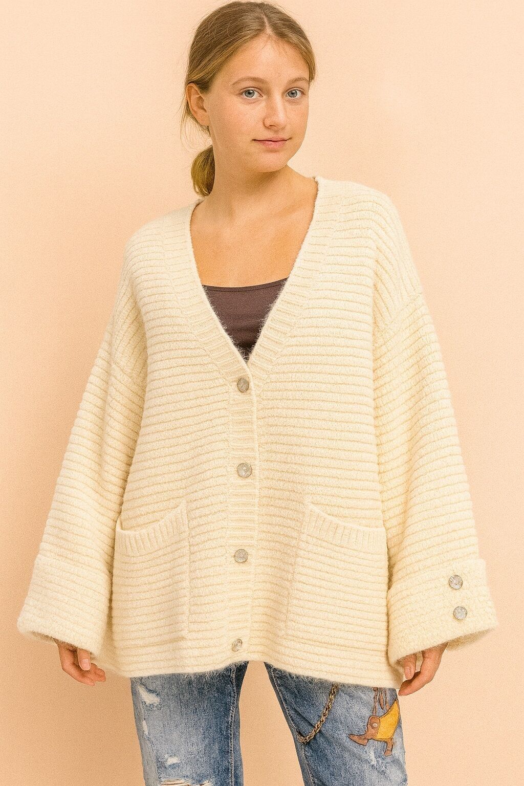 Cárdigan oversize en maille côtelée AP143 – Comodidad y estilo