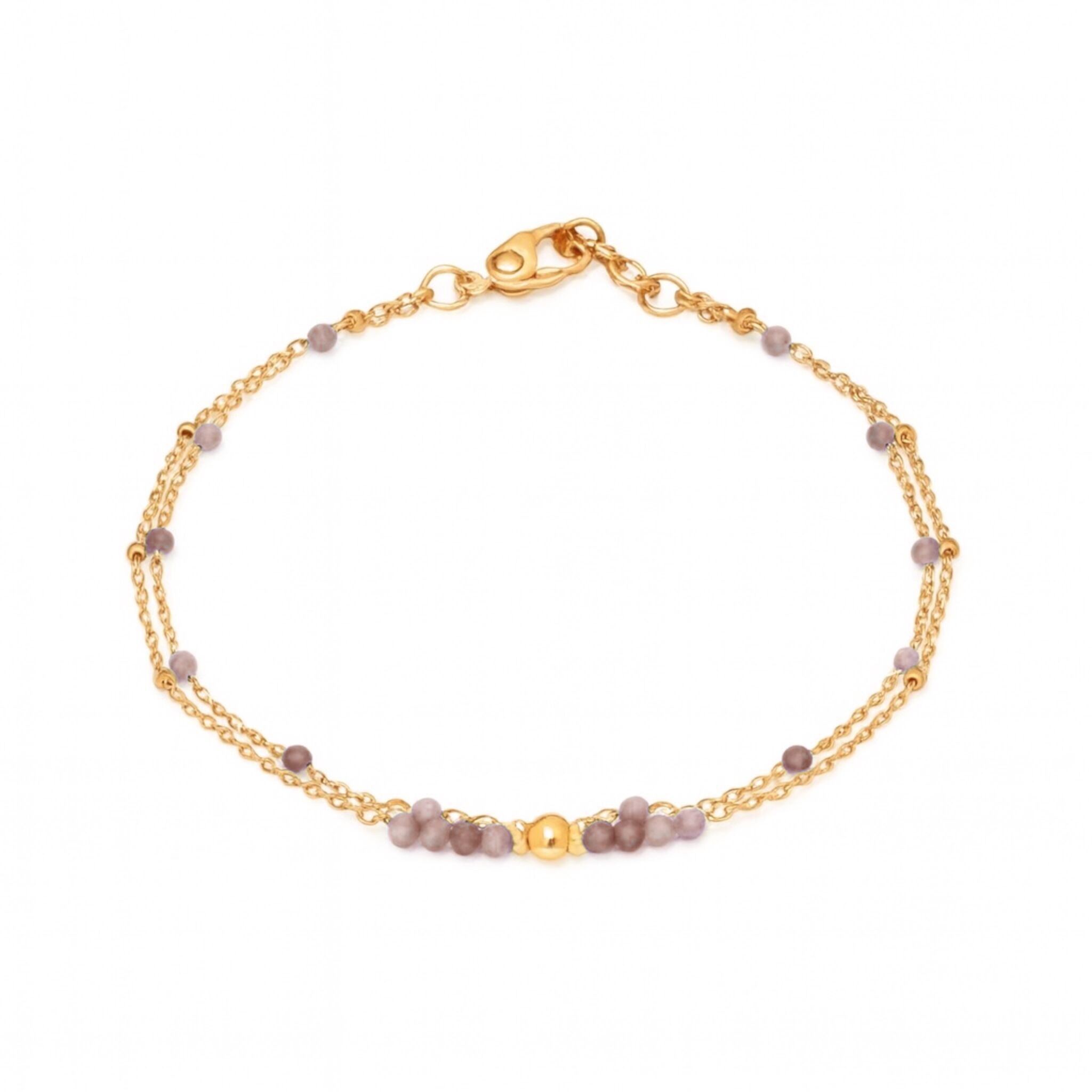 Double row bracelet in gold-plated stainless steel and faceted natural stones