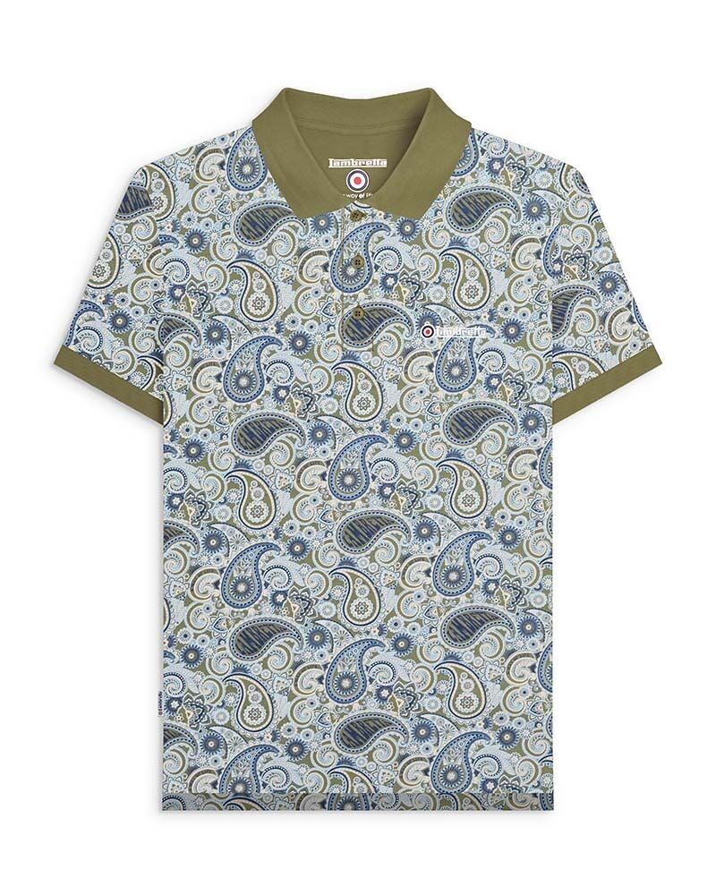 Big and Tall Paisley Brand Polo Khaki/Marine SS25