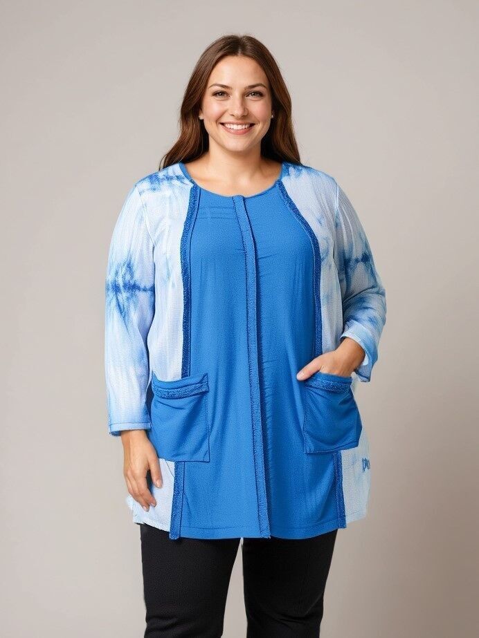 Tunique grande taille effet déchiré imprimé bleu (A707)