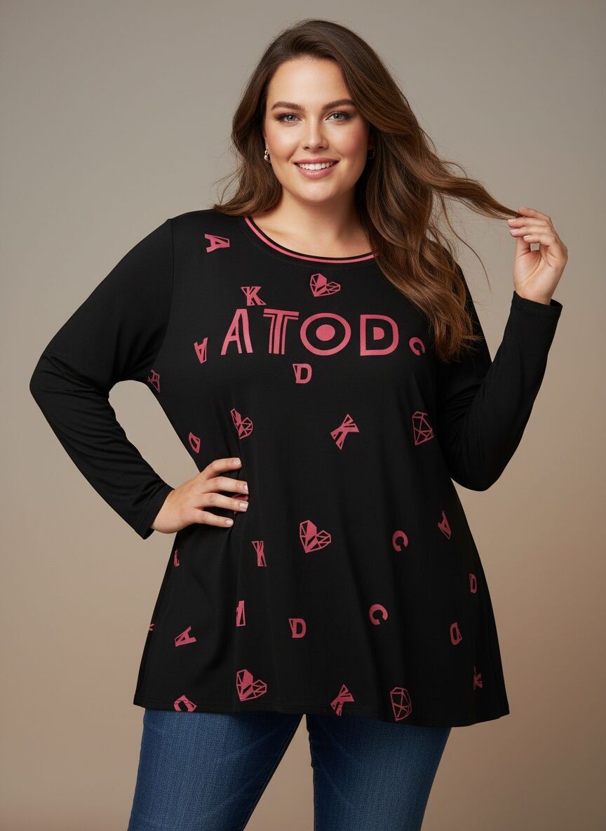 Tunique grande taille avec imprimé rouge (A912)