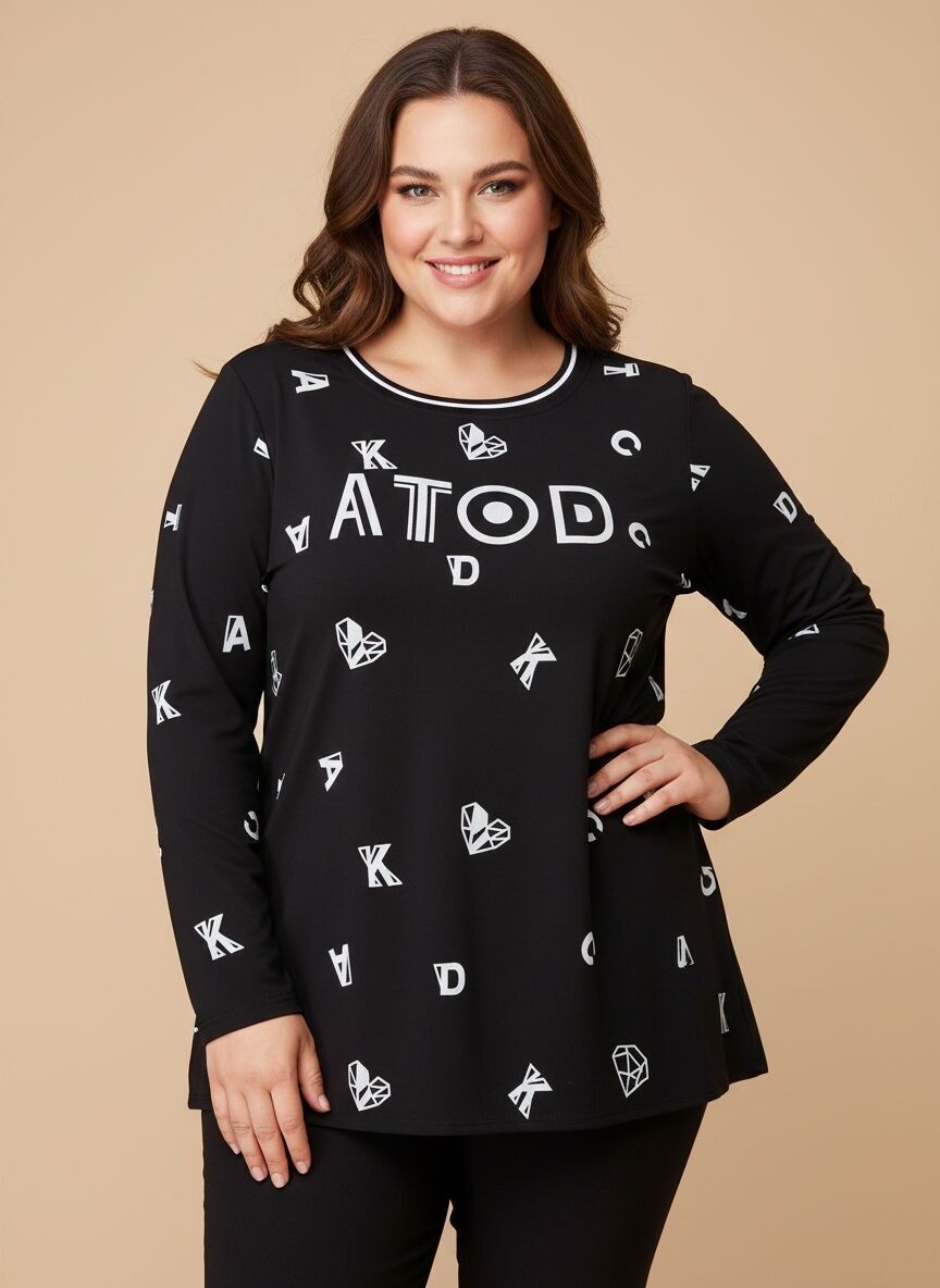 Tunique grande taille avec imprimé blanc (A912)