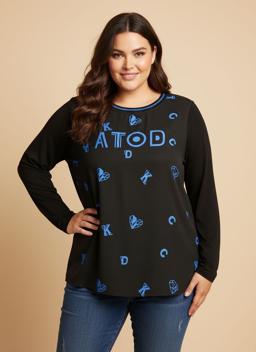 Tunique grande taille avec imprimé bleu (A912)