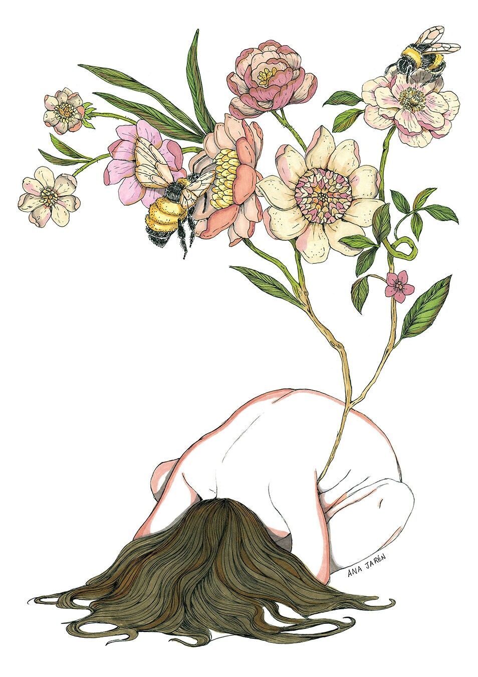 Bienen und Blumen – Kunstdruck (21 x 30 cm)