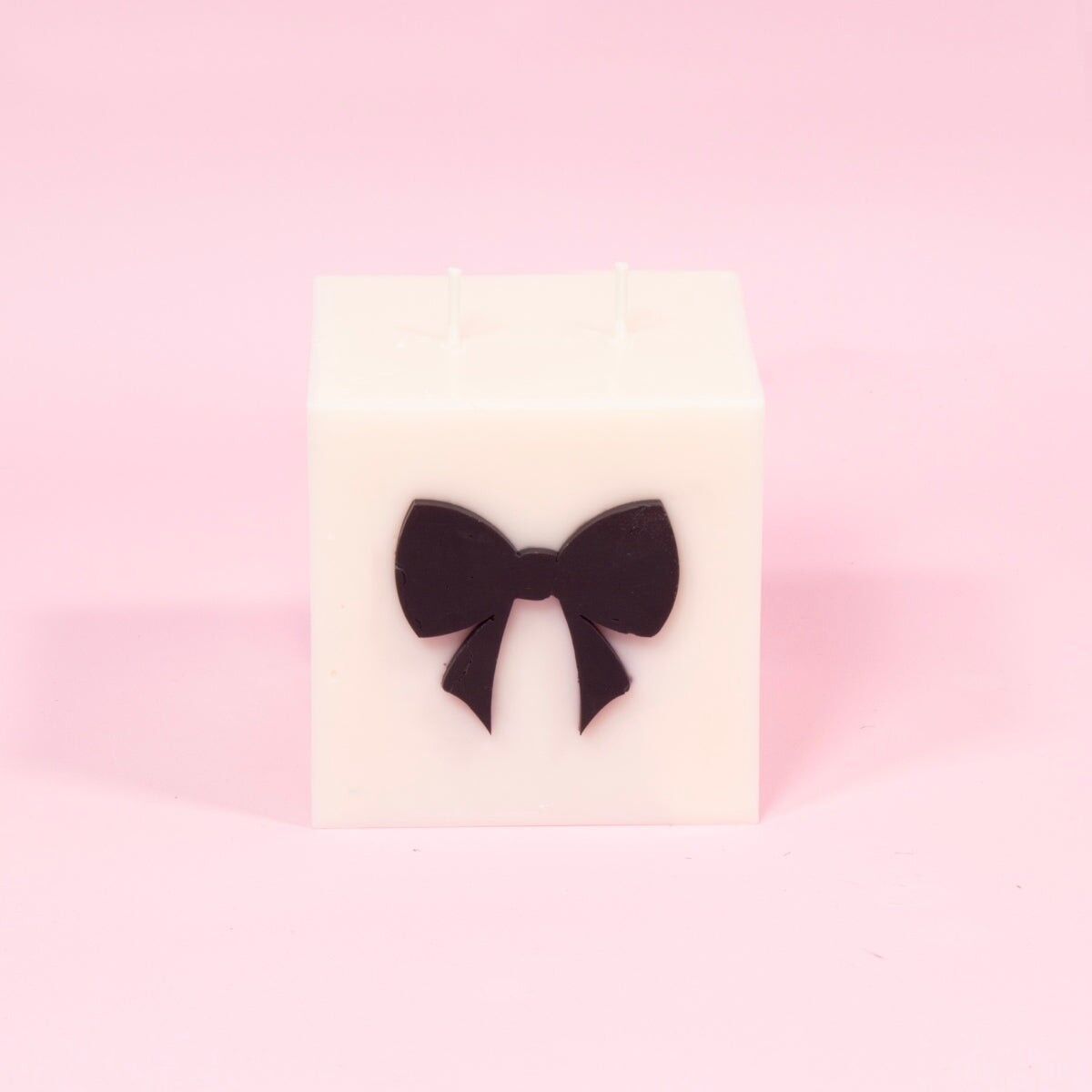 Black & White Bow Block Pillar Candle