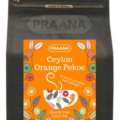 TÈ PRAANA - Tè nero sfuso di lusso all'arancia di Ceylon Pekoe, 100 g