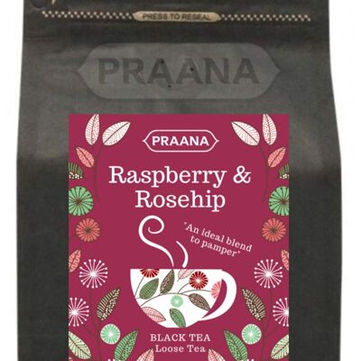 TÈ PRAANA - Tè nero di Ceylon con vera rosa canina e pezzi di lampone, 100 g