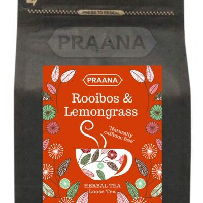 PRAANA TEA - Rooibos (Redbush) and Lemongrass Herbal Loose Tea -  100 g