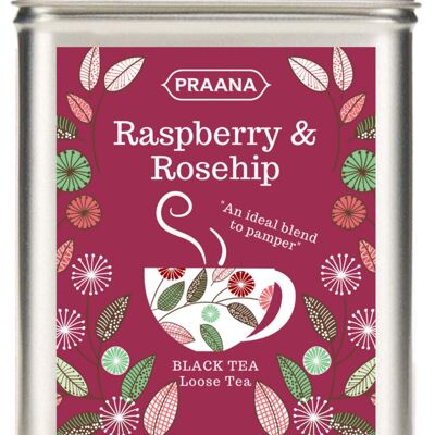 PRAANA TEA - Ceylon Black Tea with Real Rosehip and Raspberry Pieces - 100g