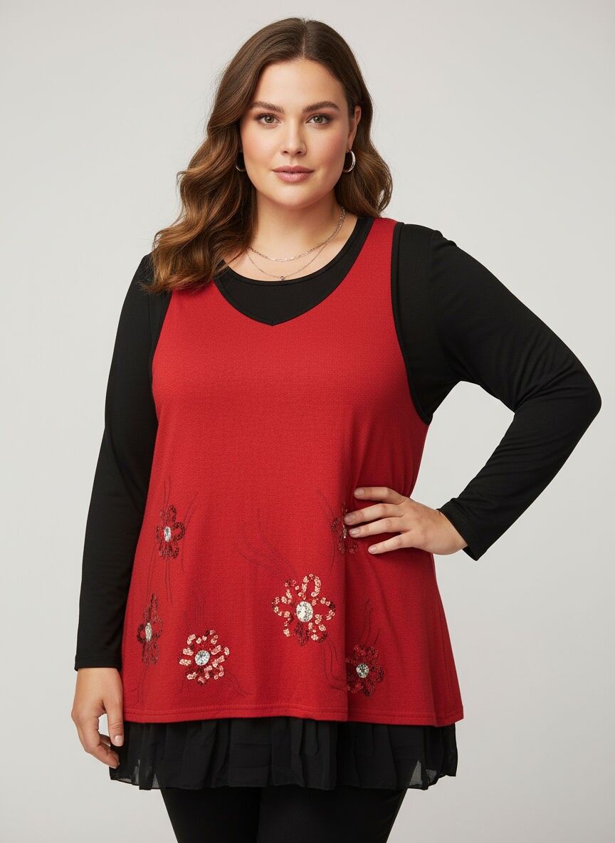 Roter Pullover mit passendem Schal in Übergröße (A632)