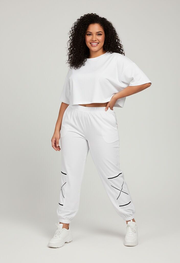 Weiße Hose im Sportstil in Übergröße (B175)