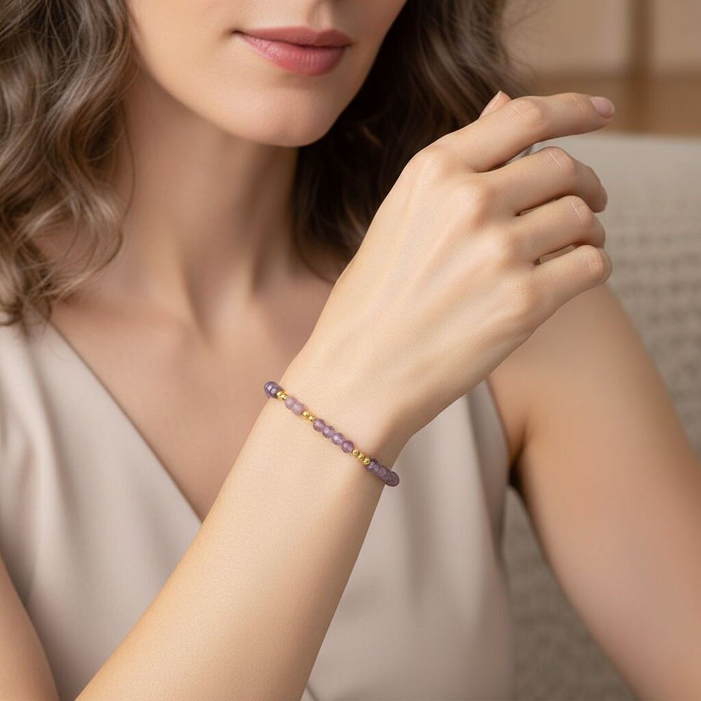 Bracciale con perle di ametista sfaccettate da 3 mm e rame placcato oro