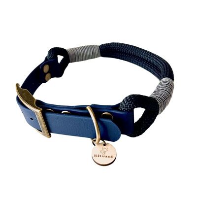 COLLARE PER CANI BIMATERIALE: BIOTHANE BLU NOTTE E PARACORD BLU OCEANO