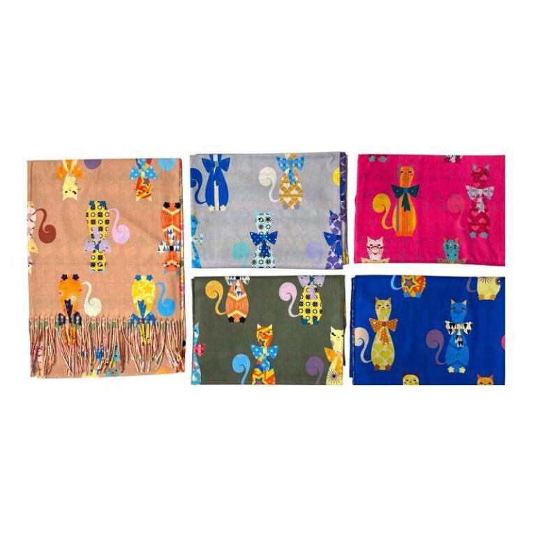 Bufanda Mujer Lana con Diseño Multicolor Gatos