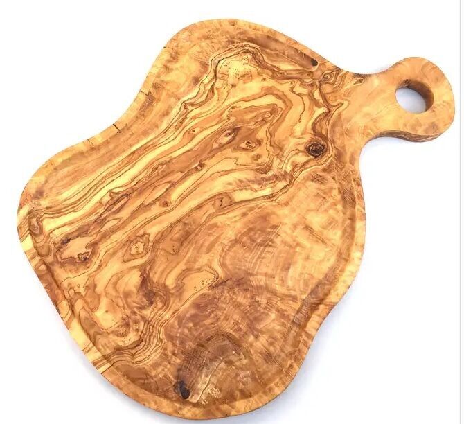 Tagliere da portata con manico e scanalatura per il succo in legno massello di ulivo