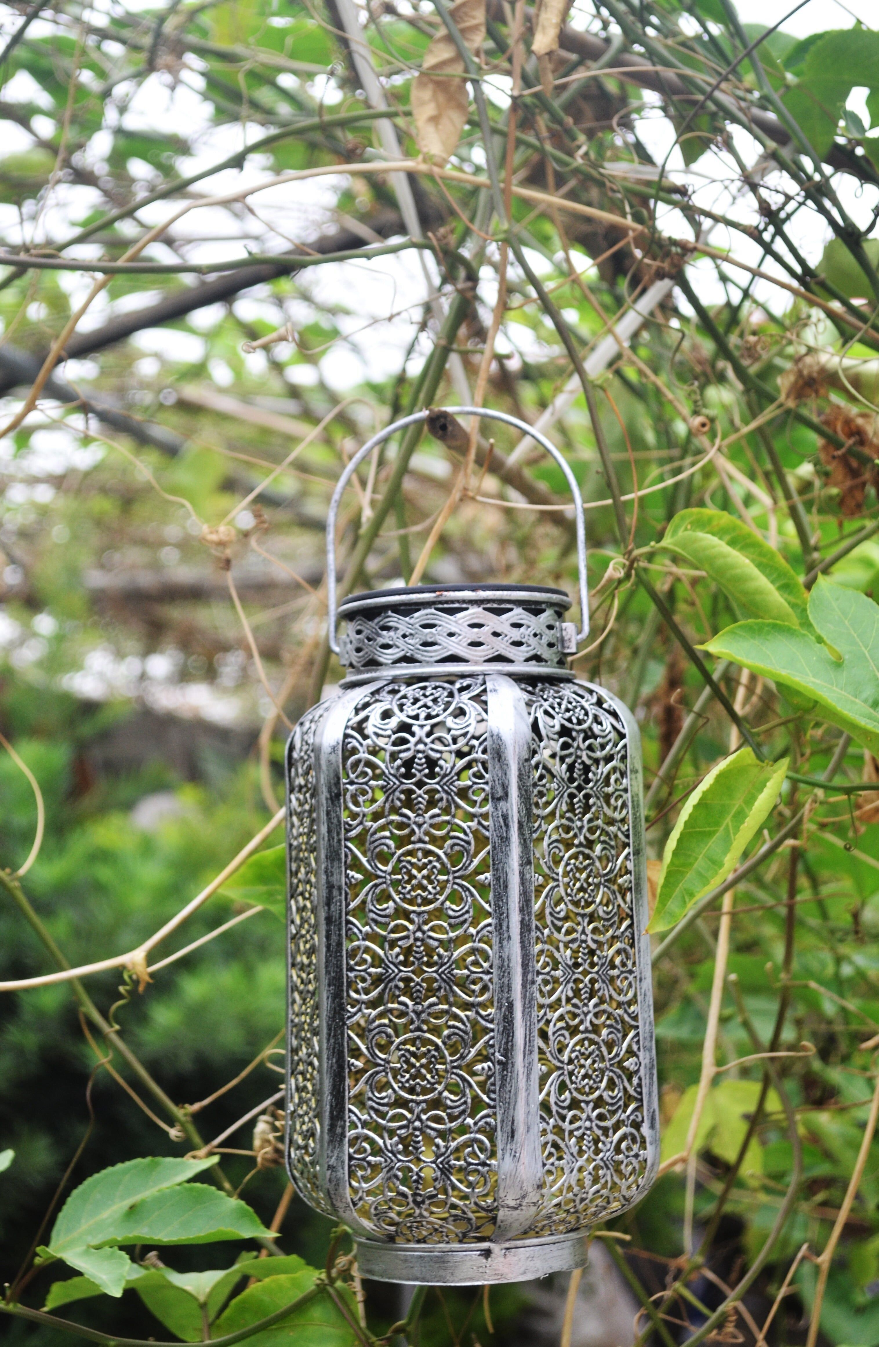 Damasque Solar Powered Silver Decorative Garden Lantern