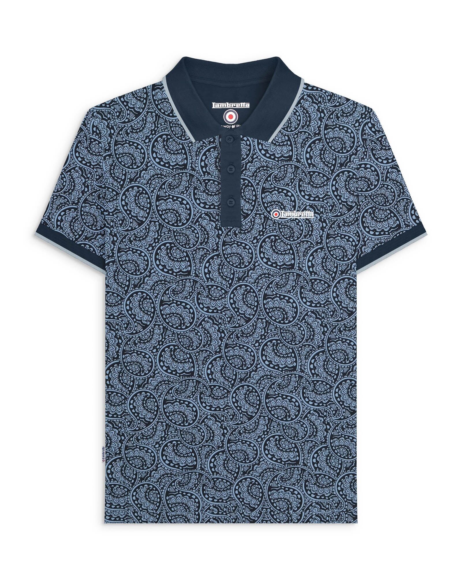 Polo grande e alta con motivo Paisley tonale blu navy e blu notte