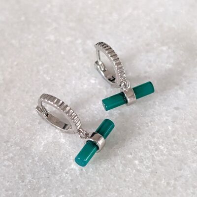 Orecchini a cerchio con barra a T in onice verde