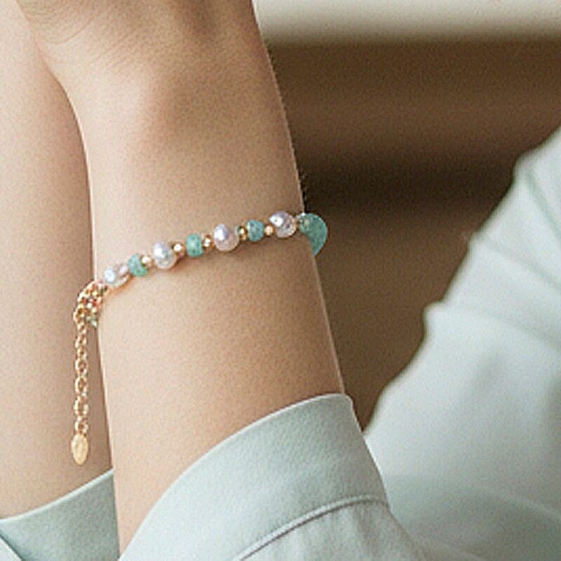 Bracciale in amazzonite con perle sfaccettate da 3 a 4 mm e rame placcato oro