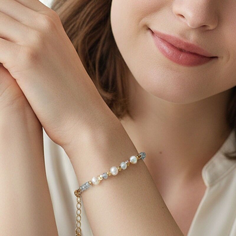 Bracciale in topazio con perle sfaccettate da 3 e 4 mm e rame placcato oro