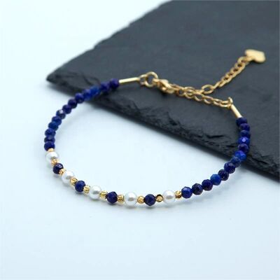 Pulsera de Lapislázuli con Cuentas Facetadas de 3 y 4 mm y Cobre bañado en Oro