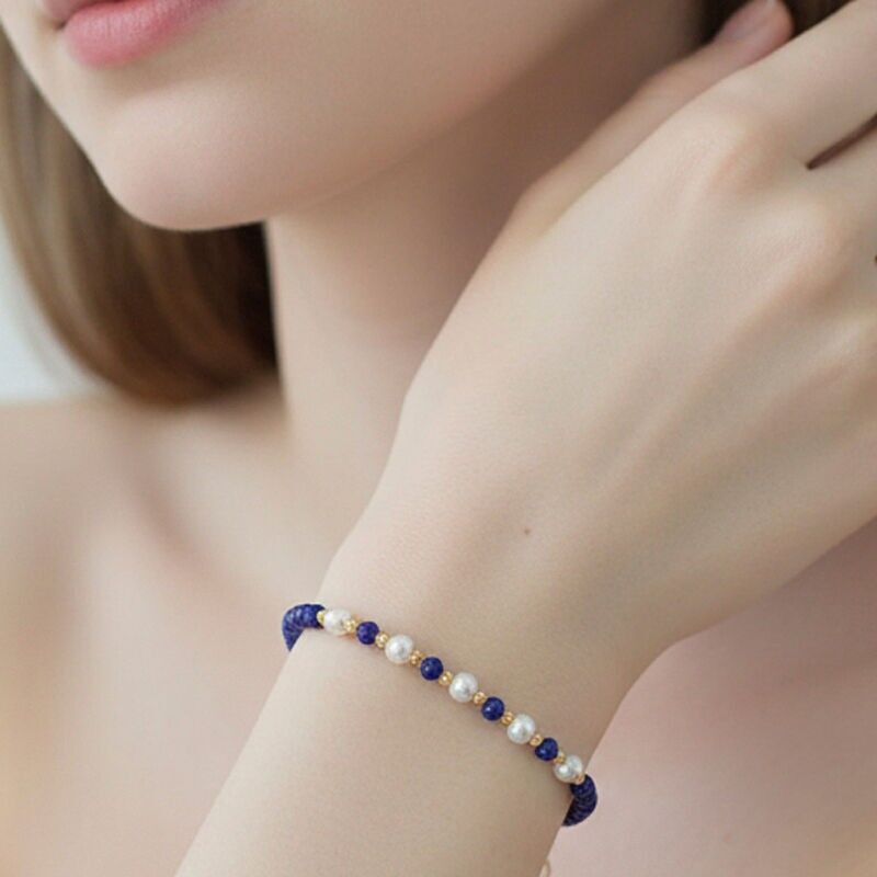 Bracciale in lapislazzuli con perle sfaccettate da 3 a 4 mm e rame placcato oro