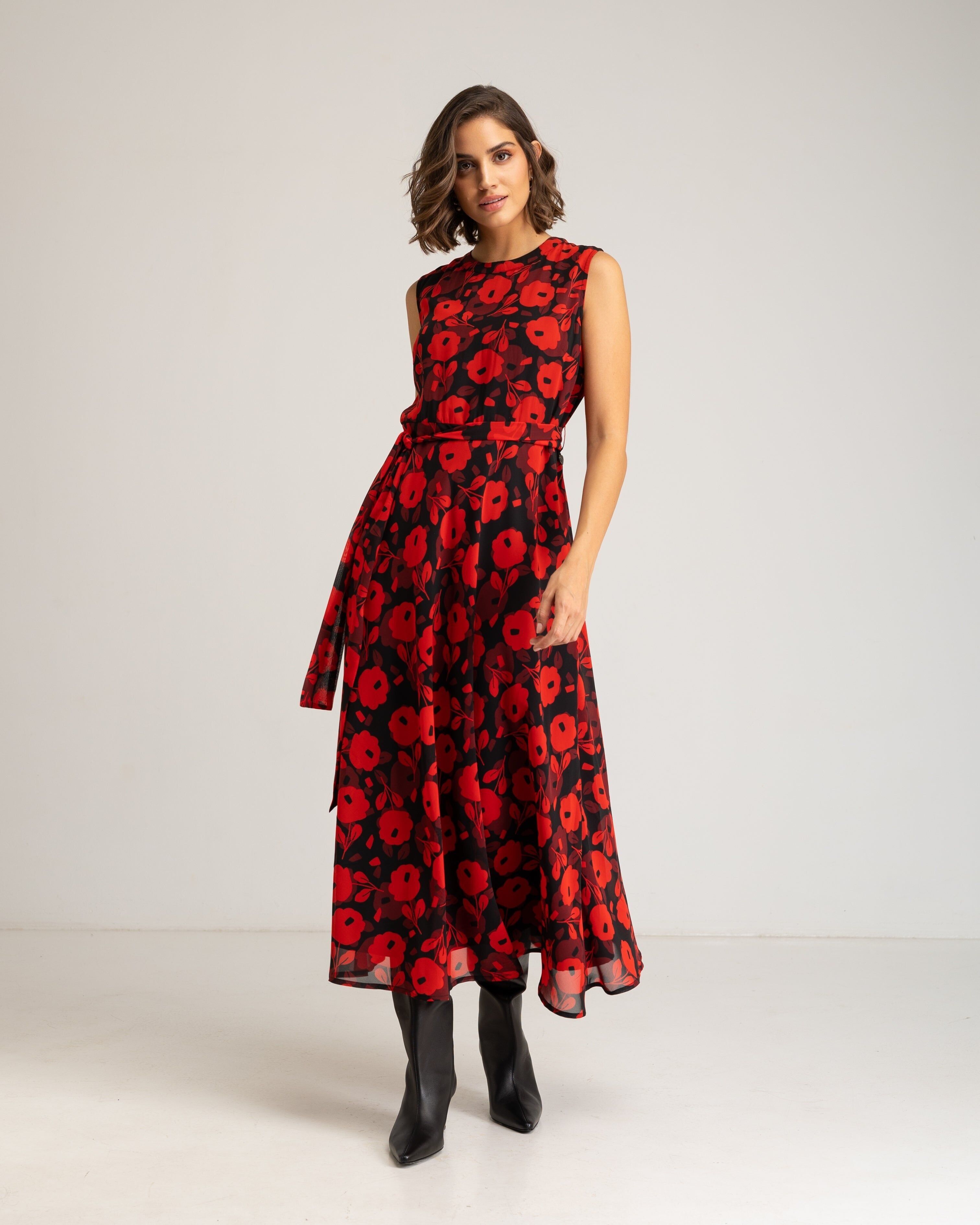 Abito lungo rosso senza maniche Milena