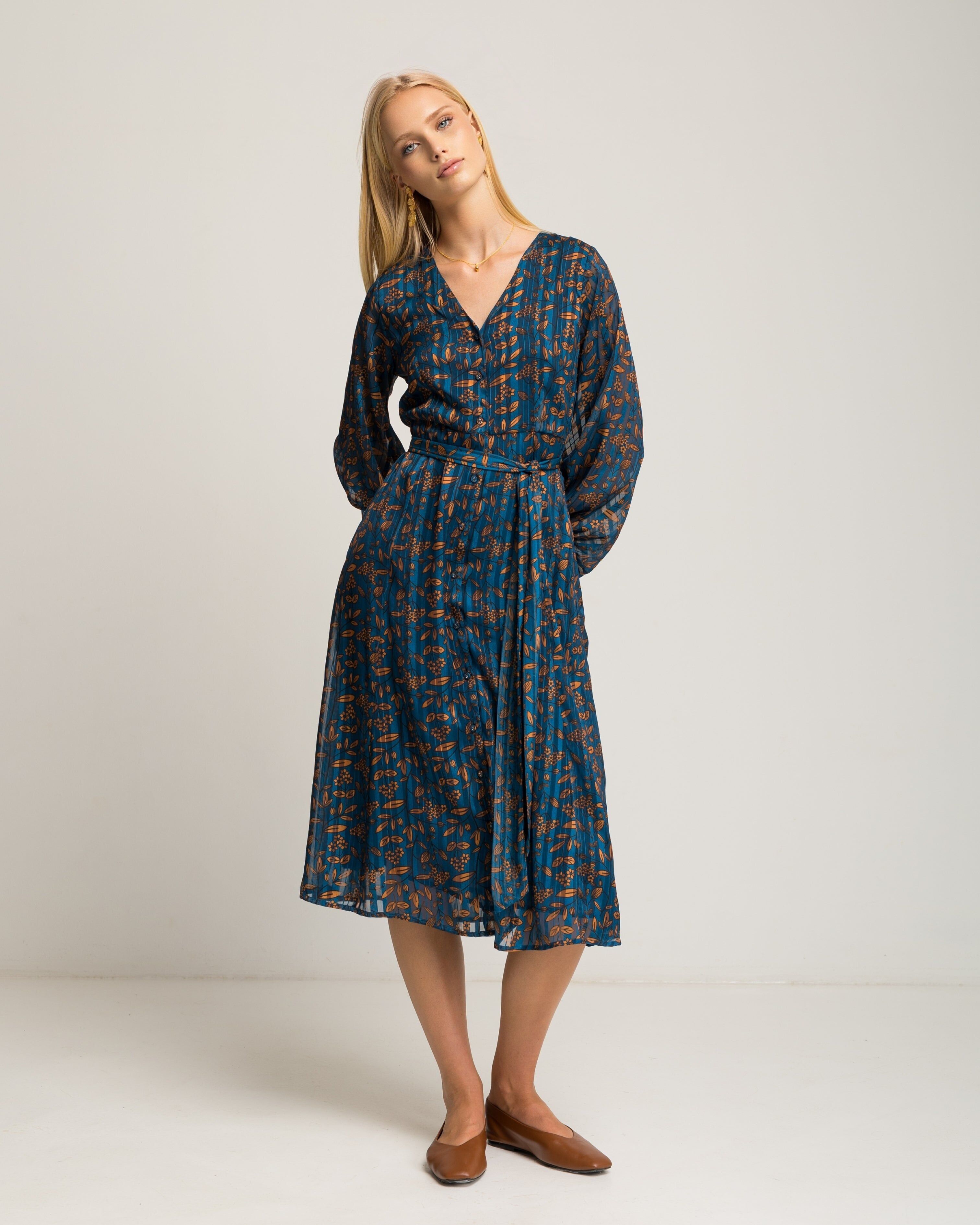 Abito con stampa floreale blu Junia