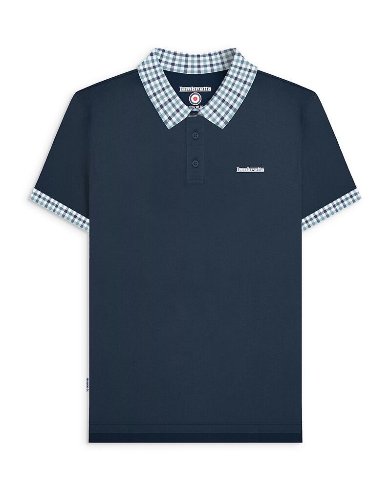 Polo blu navy con colletto a quadretti Big and Tall SS25