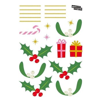 Sticker fenêtre décoration de Noël - Motif Branches de Houx et Gui - 2 planches 36x24cm 3