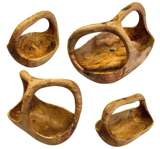 Corbeille à fruits avec anse Coupe à fruits avec anse en bois d'olivier