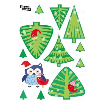 Sticker fenêtre décoration de Noël - Sapins et chouettes - 2 planches 36x24cm 3