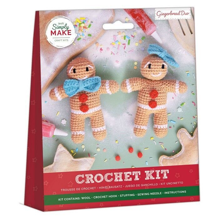 Simply Make Crochet Your Own Gingerbread People Kit, Christmas Craft, Beginners Crochet Yarn Knitting Set, Crochet Kits For Beginners, Adults, Hook Tool Kit & Wool Yarn For Crochet, Festive Craft Kit