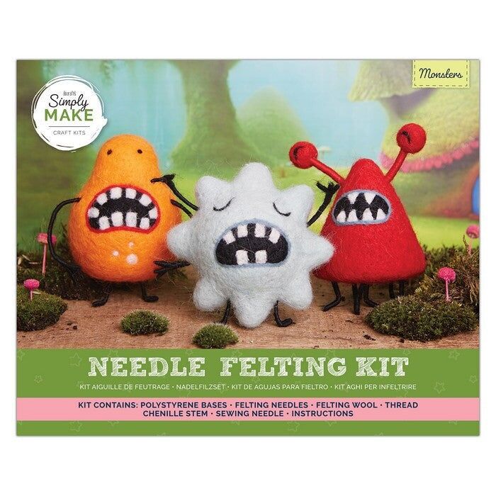 Simply Make Needle Felting Kit, Monsters Set, Including Wool, Needles, Tools, Beginners, Needle Felting Craft Kits, Starter Hobby Craft, Decoration, Gift, Hobbies Crafty Enthusiasts