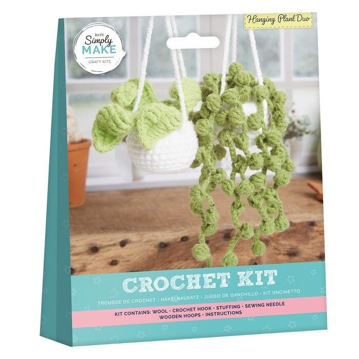 Simply Make Crochet Craft Kit, Hanging Plant Duo, Contains All Supplies Needed For Crochet, Hook, Yarn, Adults Craft, Follow Patterns, Great Gifts, Makes Adorable Crochet Hanging Plants