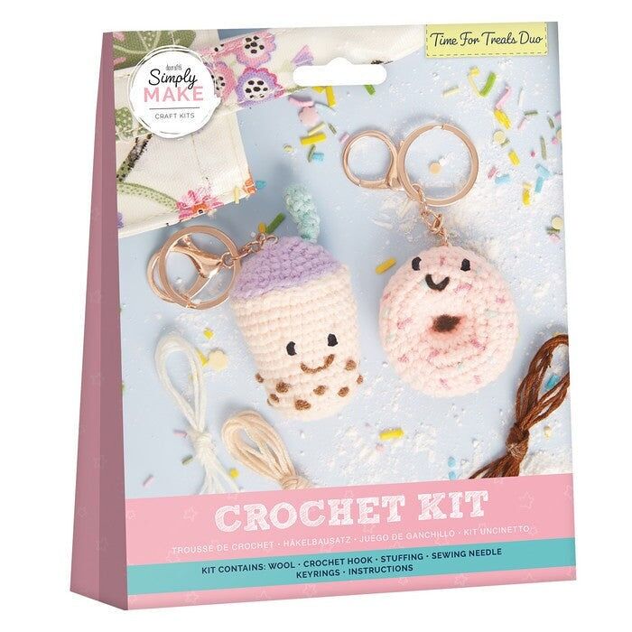Simply Make Crochet Key Ring Craft Kit, Time For Treats, Key Ring Duo, Contains All Supplies Needed For Crochet, Hook, Yarn, Adults Craft, For Bags, Keychain, Decoration, Follow Patterns, Great Gifts
