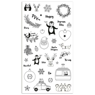 DIY CHRISTMAS - Sheet of 39 transparent silicone stamps Crystal 'Noel