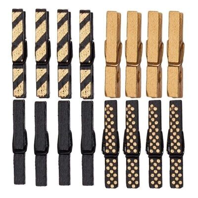 Decorative clips - Black & Gold - Mini format - pack of 16