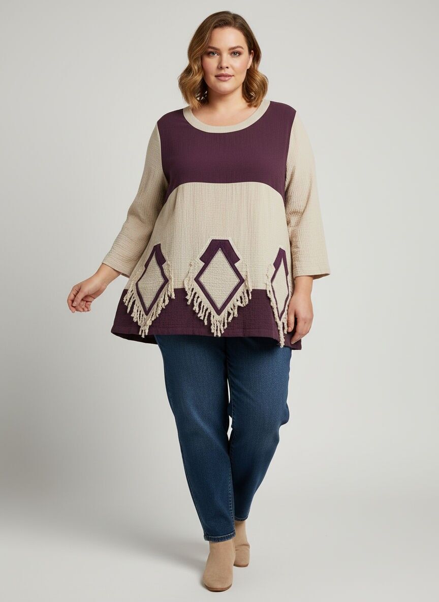 Pullover mit Rissen in Beige und Lila in Übergröße (A815)