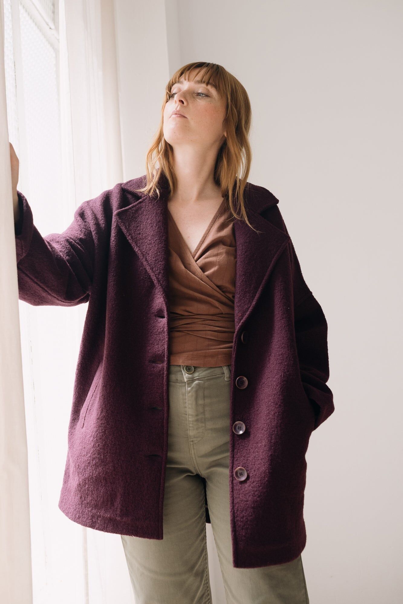 100% Merino Wool oversized coat in Purple