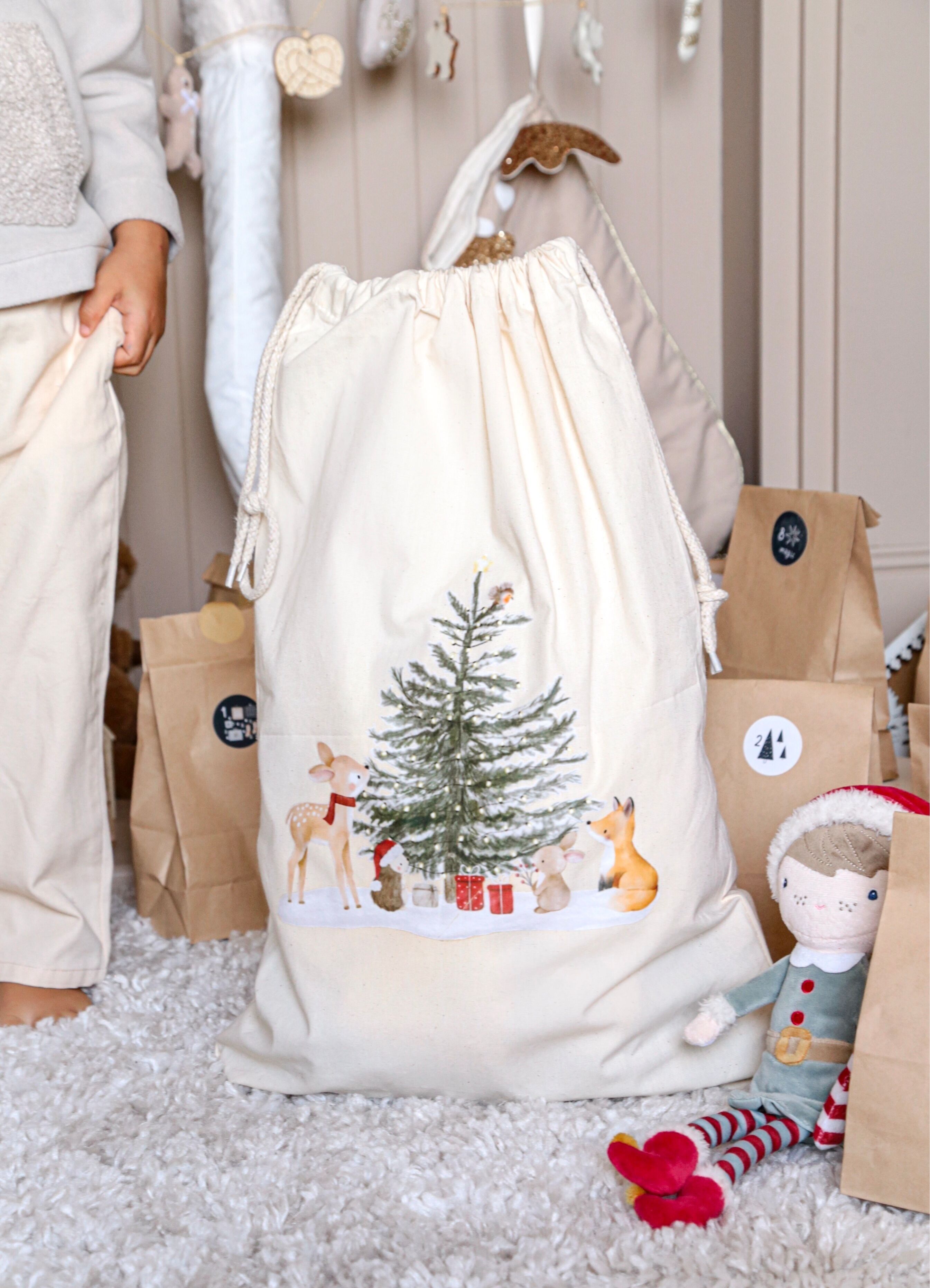 Grande hotte de Noël animaux de la forêt