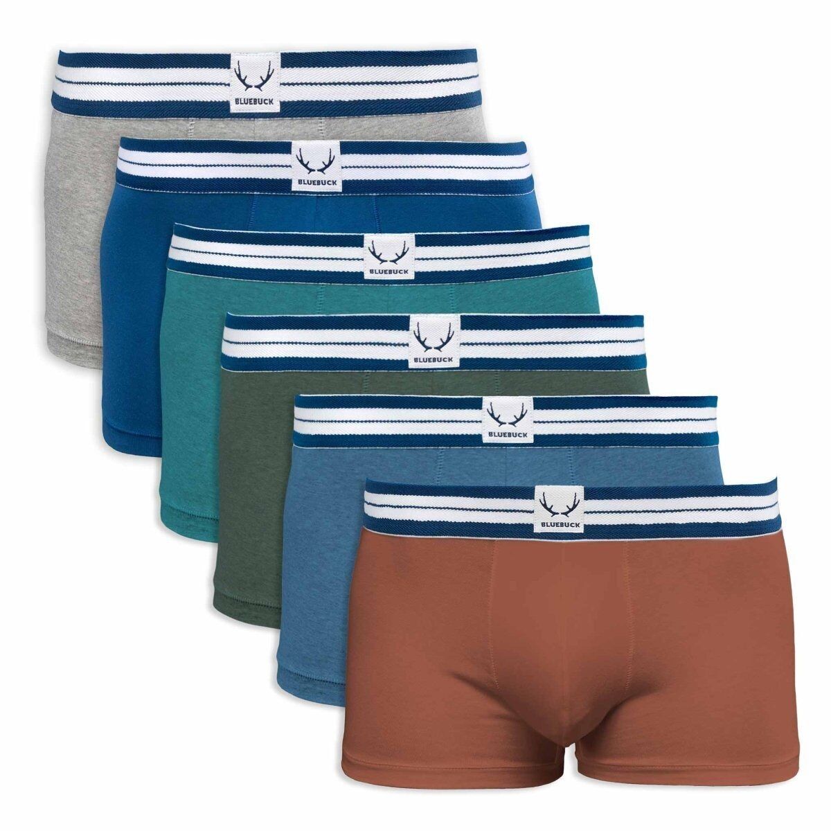 6 Herren-Boxershorts aus Bio-Baumwolle in Blau, Grün, Grau, Ziegelrot