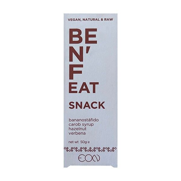 Benefeat Snack _Relaxing & Detox, Ballaststoffreicher Riegel mit Banane, Johannisbrotsirup, Haselnuss & Zitronenverbene (50g)