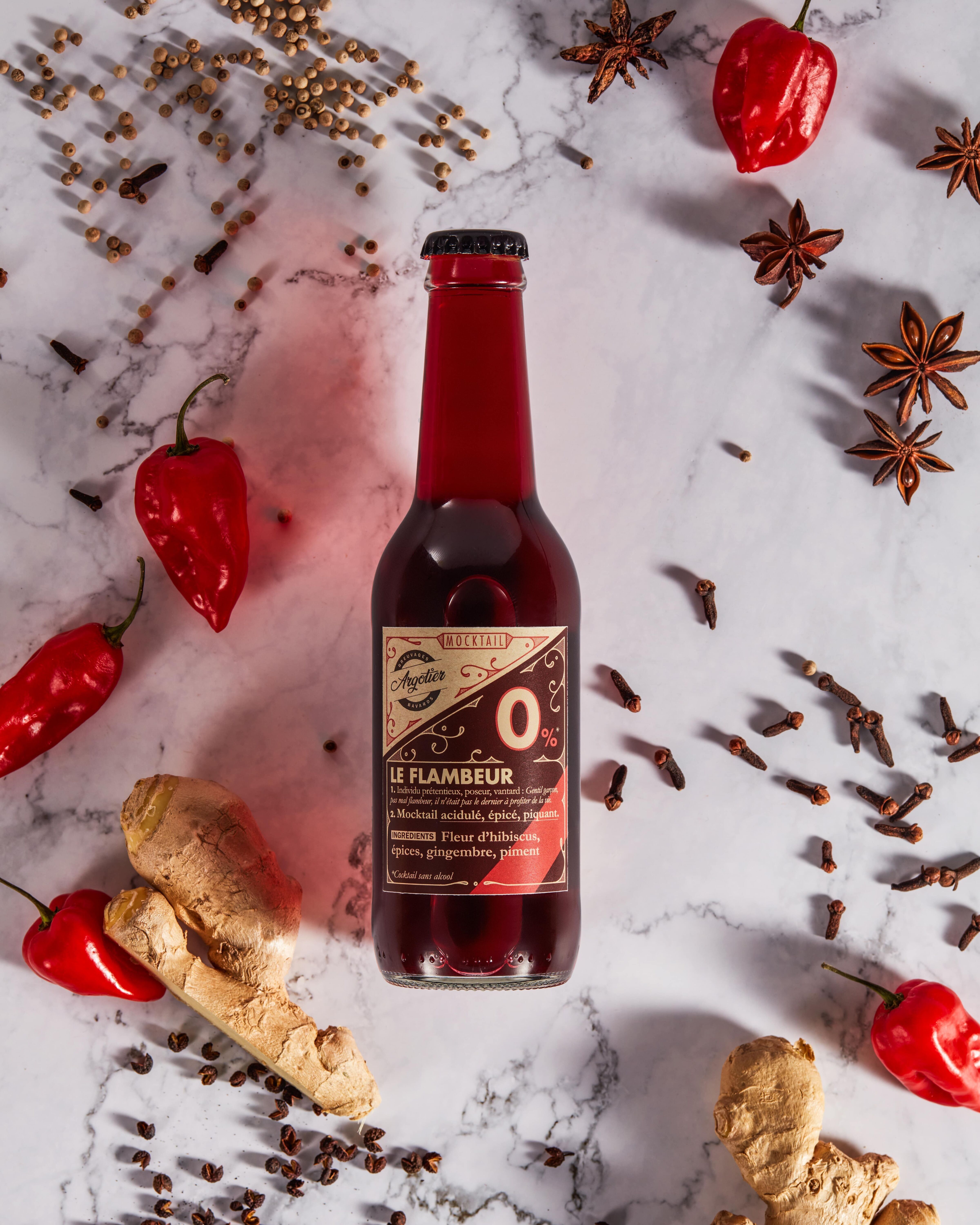 Cocktail analcolico artigianale pronto da bere (infuso di ibisco) - LE FLAMBEUR 25cl