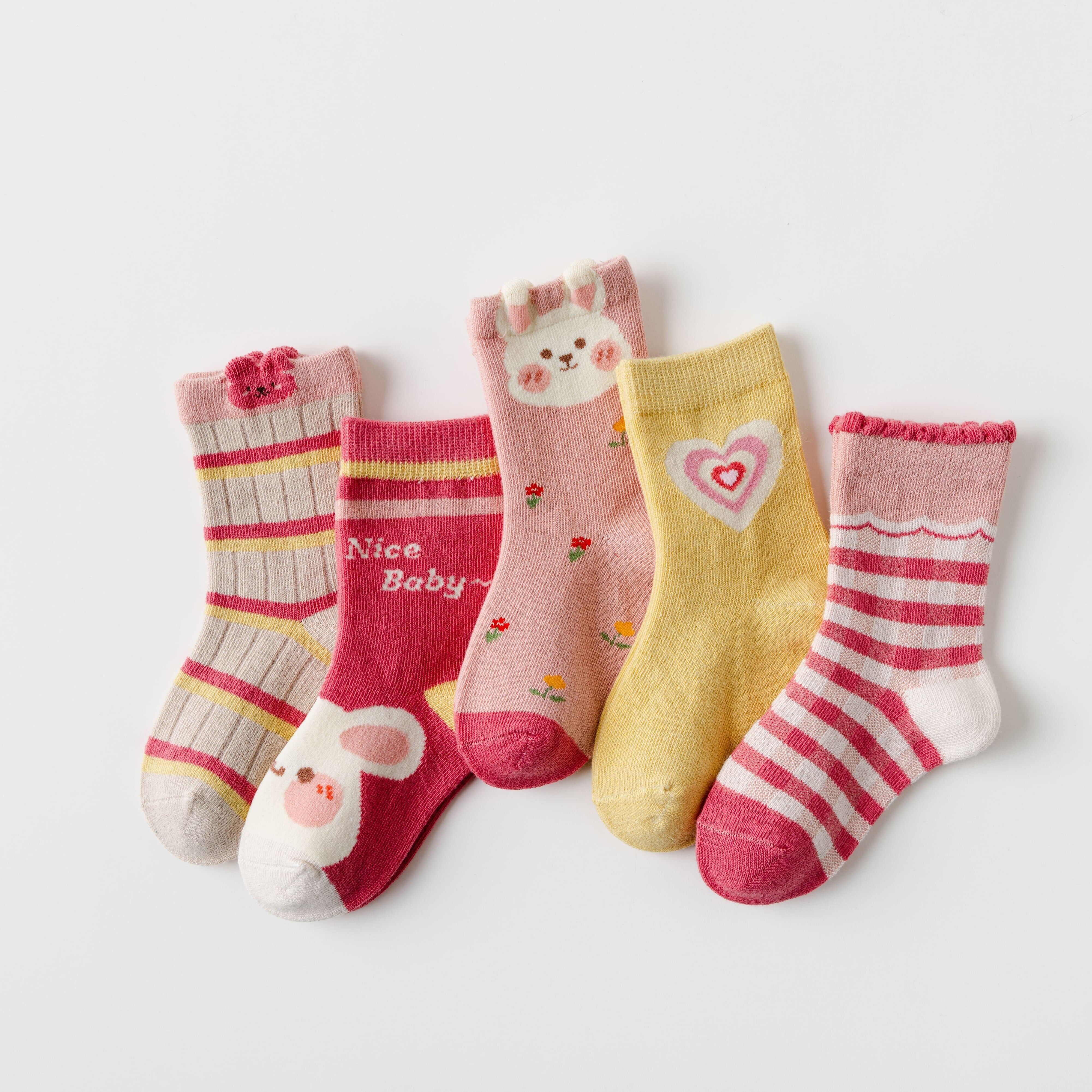 Pack of 5 Pink Rabbit Socks I Baby and Child