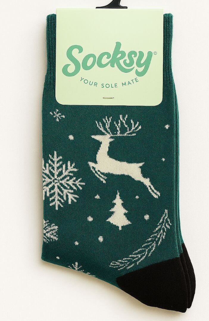 Calcetines navideños de reno verde