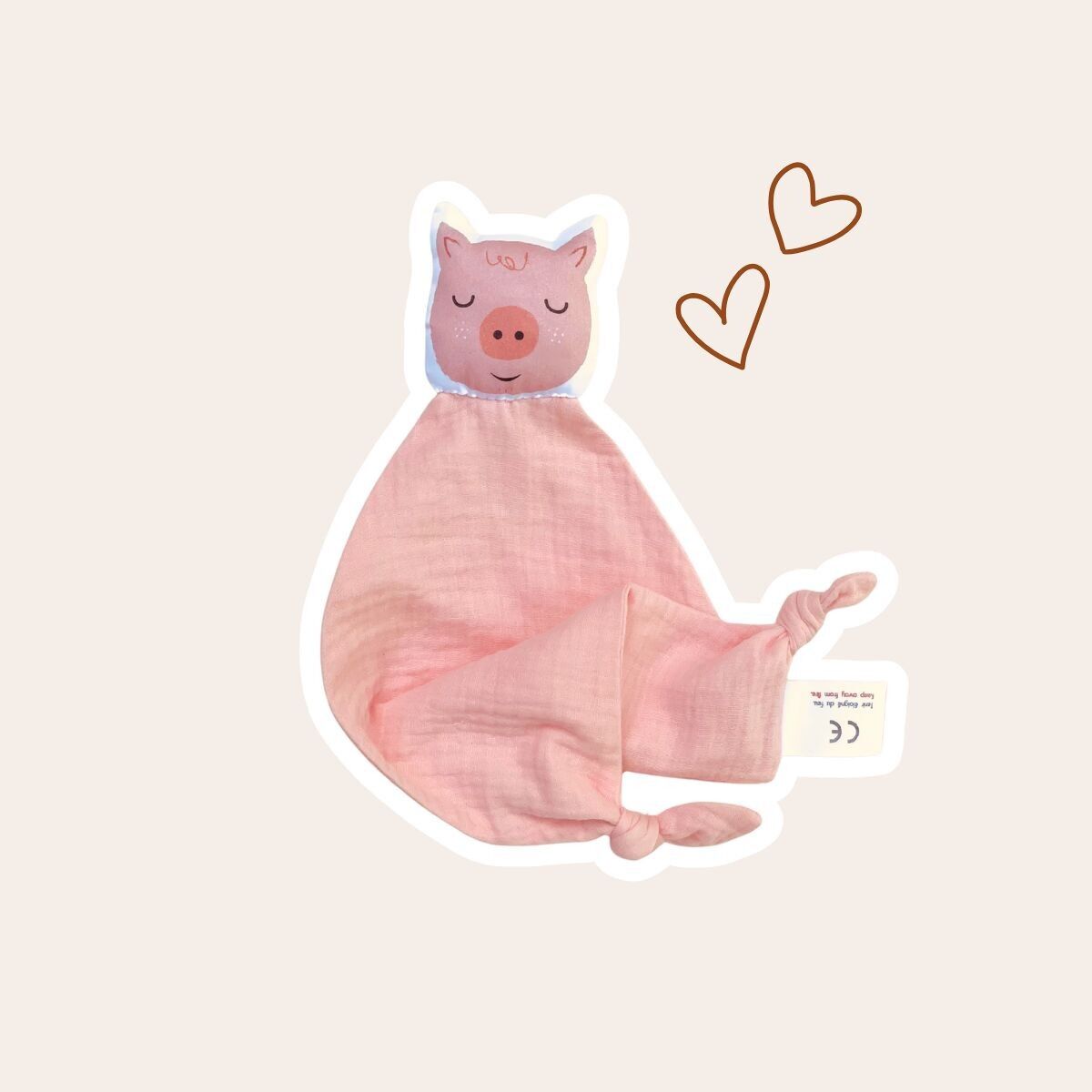 Doudou Cochon en double gaze rose blush